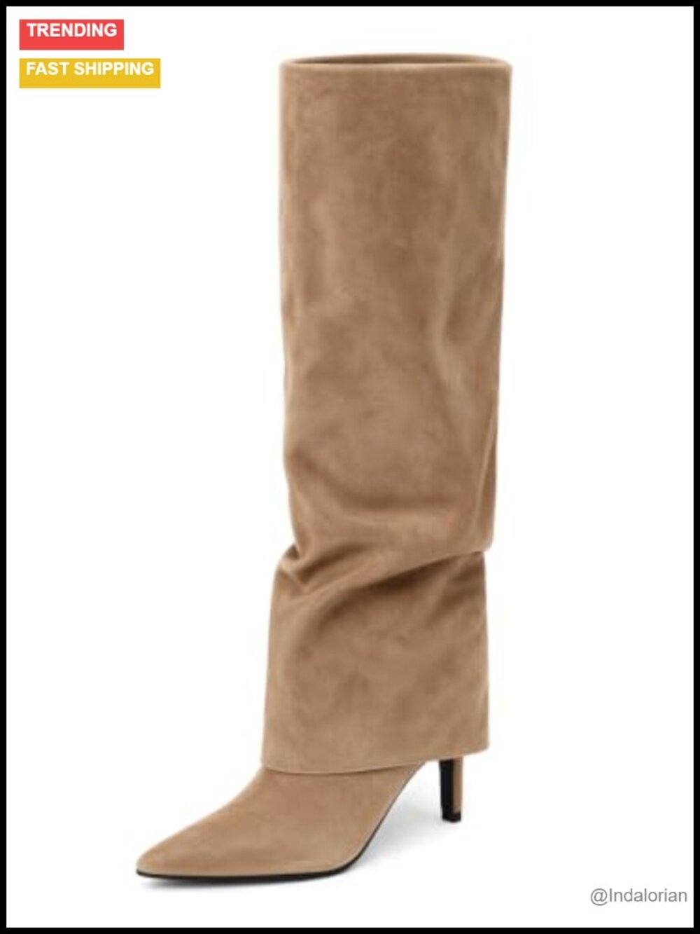 Slouchy Knee High Boots Pointed Toe Kitten Heel Faux Suede